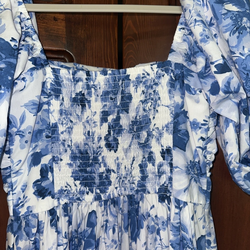 Womens Abercrombie & Fitch Emerson Poplin Puff Sleeve Midi Dress Blue - XS - Picture 6 of 7